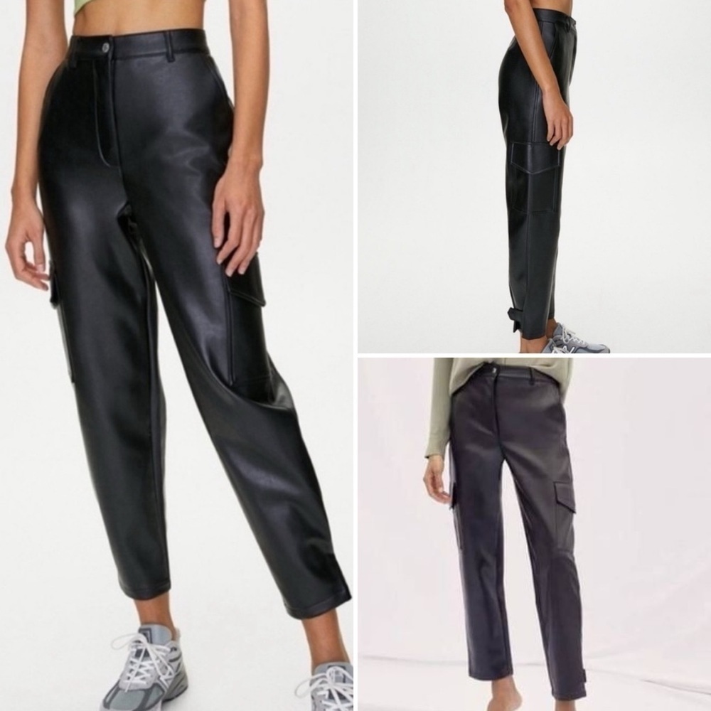 Aritzia Wilfred Faux Leather Cargo High Waist Biker Taper Leg Hip Hop Sz 00
